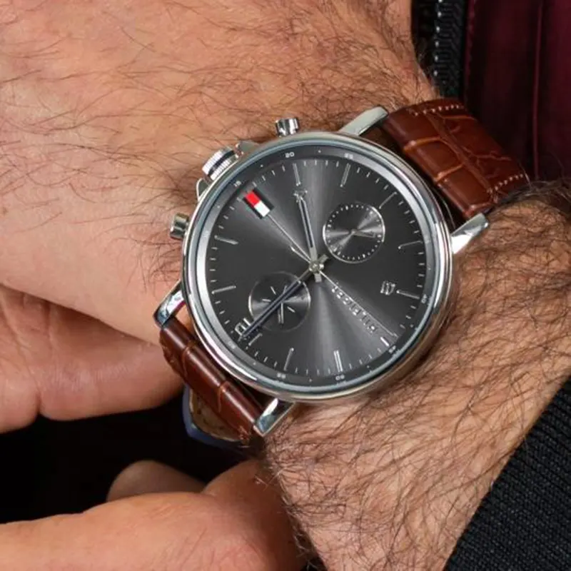 Tommy Hilfiger Kane Grey Dial Leather Men's Watch- 1710416